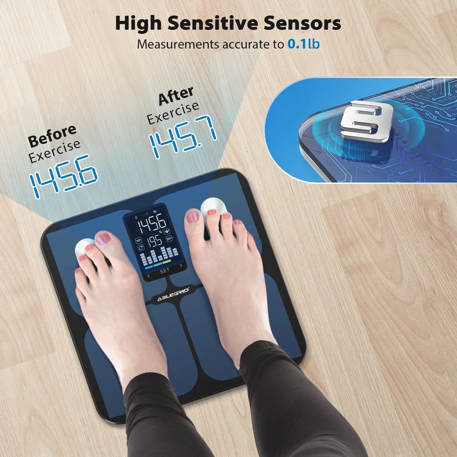 Smart Digital Scale for Body Weight and Fat Percentage Battery Powered, BMI Muscle Mass Composition Analyzer with Fitness App, 400Lb